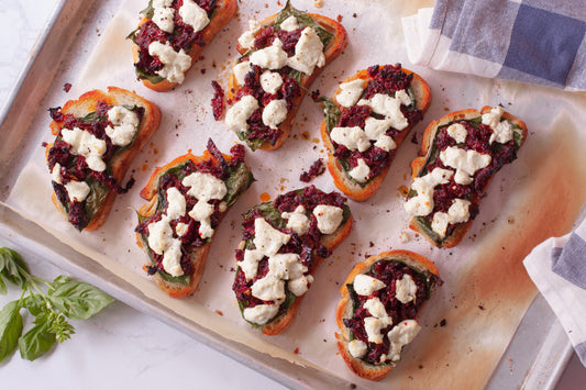 Sundried Tomato Pesto & Grilled Onion Bruschetta